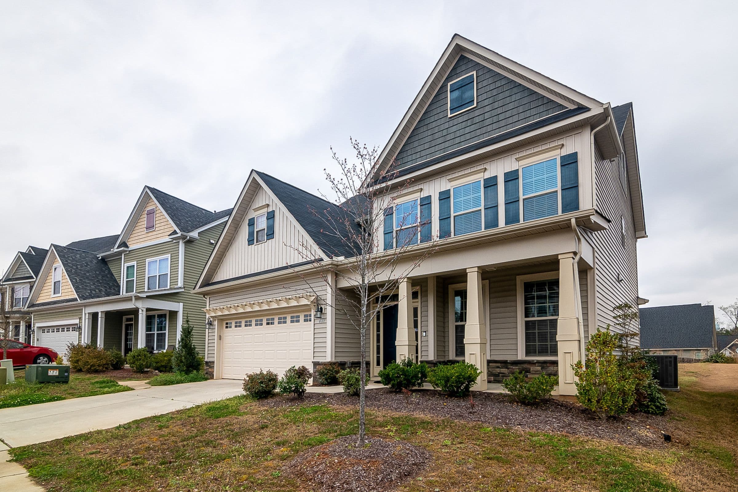 A newer two-story house and driveway in a growing subdivision near Brandon, where we do mobile windshield replacement